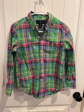 Ralph Lauren Green & Pink Plaid Cotton Button-Down Shirt